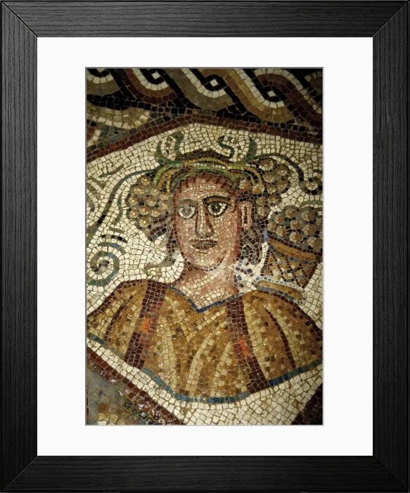 Framed Print : SPAIN. Quintanilla de la Cueza. Quintanilla de la Cueza. Tejada Roman Villa, 2nd c. Domus therms. Detail of the Four Seasons mosaic. Roman art. Early Empire Framed Print : SPAIN. Quintanilla de la Cueza. Quintanilla de la Cueza. Tejada Roman Villa, 2nd c. Domus therms. Detail of the Four Seasons mosaic. Roman art. Early Empire