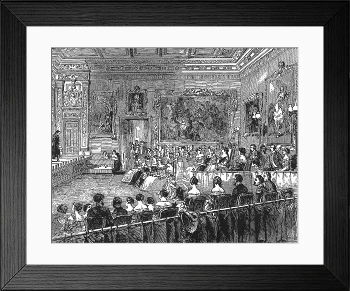 Framed Print : Windsor Castle. A theater performance sponsored by Queen Victoria. Engraving. - This is a publicly distributed film, television or publicity photograph