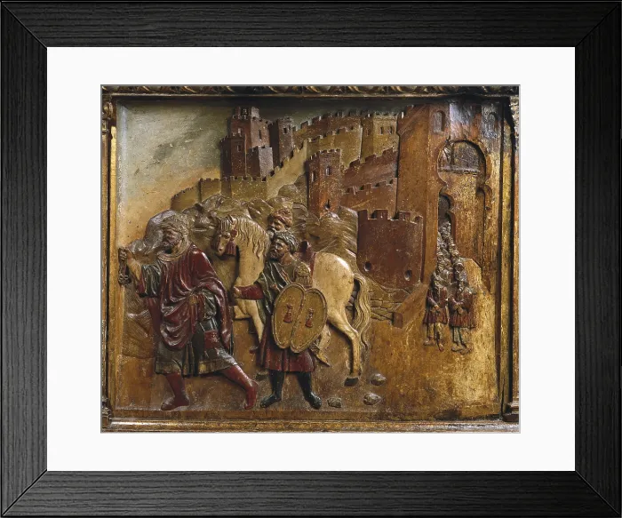 Framed Print : BIGARNY or VIGARNY, Felipe (1475-1542). Boabdils retinue at the exit of Granada. Delivery of the city keys to the Catholic Monarchs. Flamboyant gothic. Relief. SPAIN