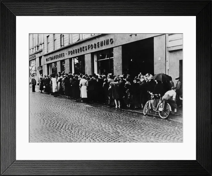 Framed Print : Food line in Oslo, Norway, during the Nazi occupation in World War 2