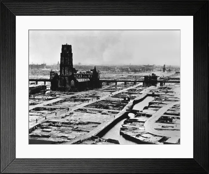 Framed Print : Rotterdam after the entire inner city was bombed by Germans, May 14, 1940