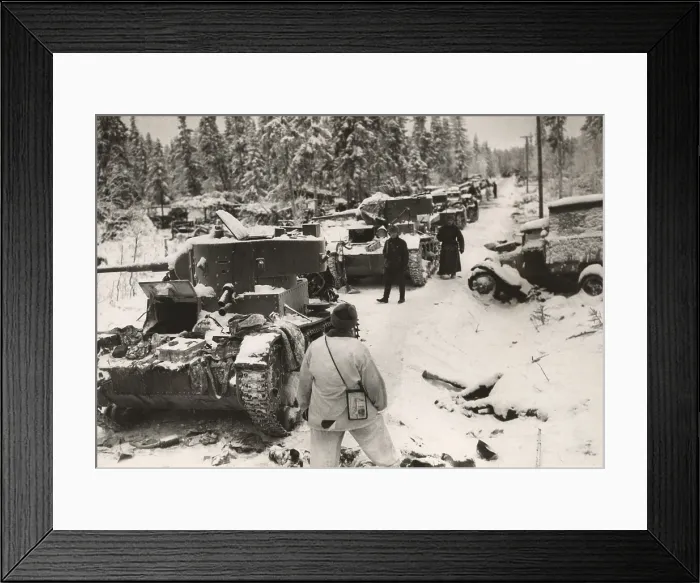 Framed Print : Remains of a Soviet army destroyed in the Battle of Raate Road, Jan. 1-7, 1940. 14, 000 invading Russian troops were destroyed ambushed by Finns