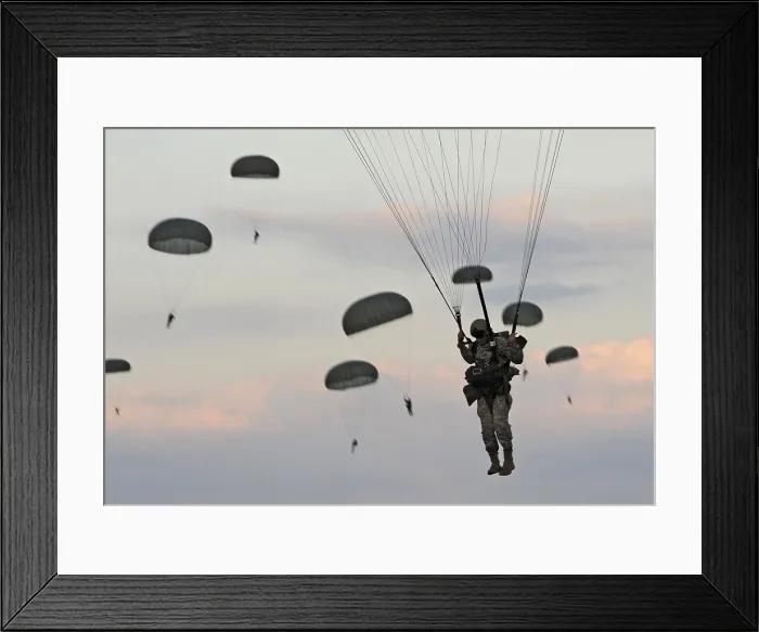 Framed Print : Soldiers of the 82nd Airborne descend from a parachute drop during training at Fort Bragg North Carolina. Sept. 13 2010. (BSLOC_2011_12_272) Framed Print : Soldiers of the 82nd Airborne descend from a parachute drop during training at Fort Bragg North Carolina. Sept. 13 2010. (BSLOC_2011_12_272)