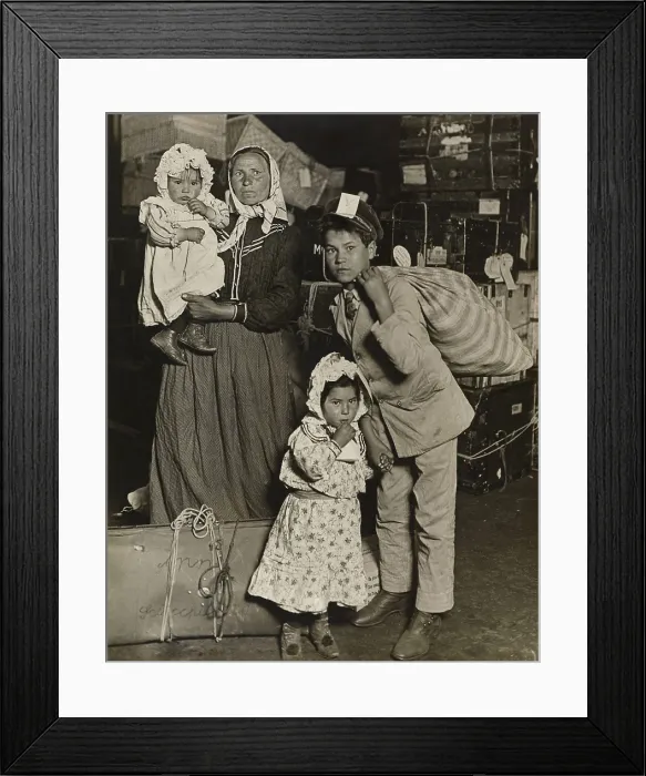 Framed Print : Italian immigrant mother with three children at Ellis Island, May 1908