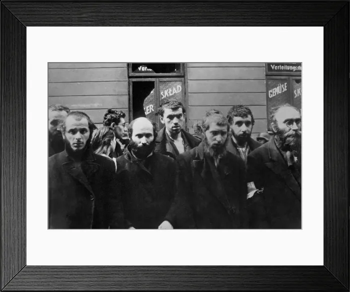 Framed Print : Jewish Rabbis captured by Germans during the Warsaw Ghetto Uprising, April 19-May 16, 1943. Photo from the World War 2 report of SS officer Jürgen Stroop to Heinrich Himmler
