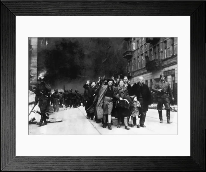 Framed Print : Jewish civilians forcibly pulled out of dug-outs by Germans during the Warsaw Ghetto Uprising, April 19-May 16, 1943 Framed Print : Jewish civilians forcibly pulled out of dug-outs by Germans during the Warsaw Ghetto Uprising, April 19-May 16, 1943