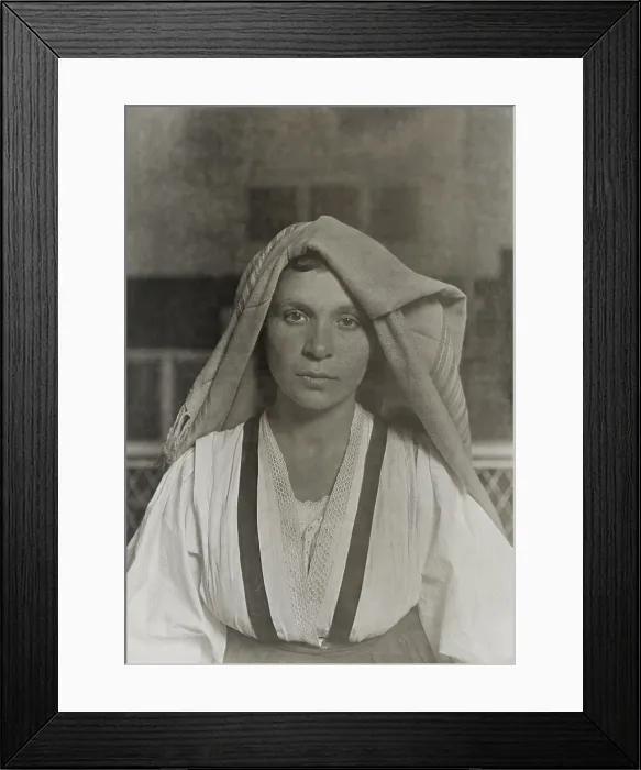 Framed Print : Italian woman of Albanian or Greek ancestry, from Piticei, Basilicata, Italy, at Ellis Island, c. 1908. Photograph by Lewis Hine (BSLOC_2018_1_23)