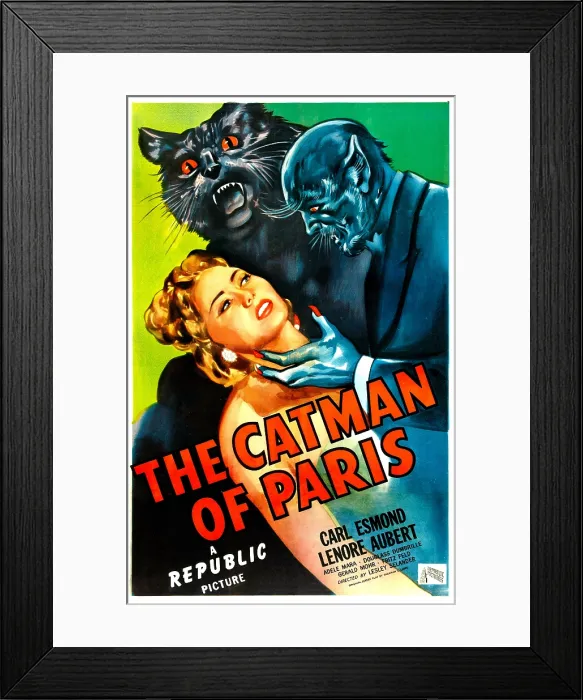Framed Print : THE CATMAN OF PARIS, US poster, from left: Lenore Aubert, Robert J. Wilke, 1946