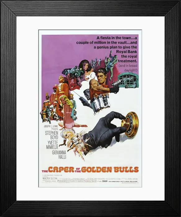 Framed Print : THE CAPER OF THE GOLDEN BULLS, US poster art, Stephen Boyd, (center), 1967
