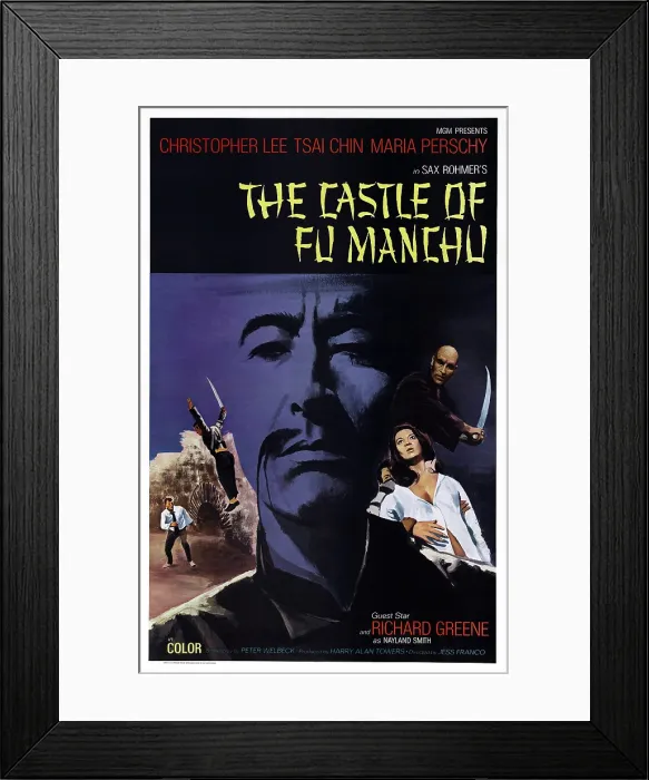 Framed Print : THE CASTLE OF FU MANCHU, (aka SAX ROHMER'S THE CASTLE OF FU MANCHU), US poster art, Christopher Lee, (center), 1969