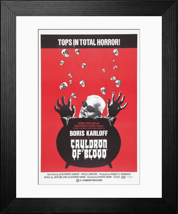 Framed Print : CAULDRON OF BLOOD, (aka BLIND MAN'S BLUFF, aka EL COLECCIONISTA DE CADAVERES), Boris Karloff on US poster art, 1970
