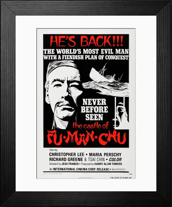 Framed Print : THE CASTLE OF FU MANCHU, (aka SAX ROHMER'S THE CASTLE OF FU MANCHU), US poster art, left: Christopher Lee, 1969