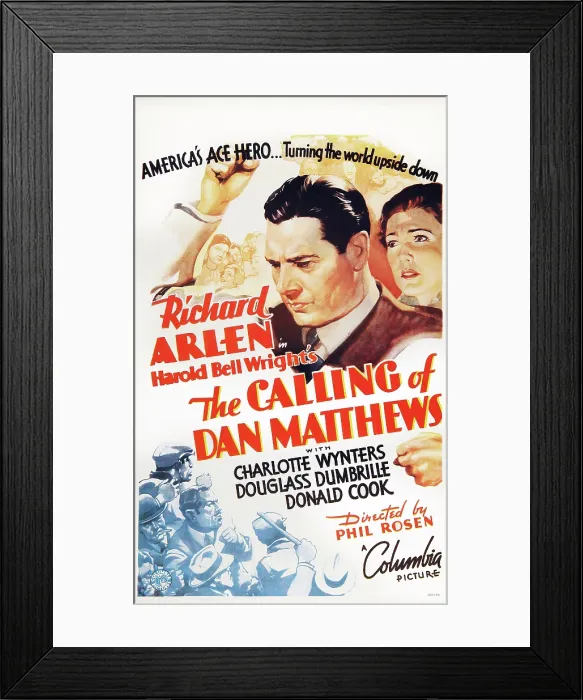 Framed Print : THE CALLING OF DAN MATTHEWS, US poster art, from left: Richard Arlen, Charlotte Wynters, 1935 Framed Print : THE CALLING OF DAN MATTHEWS, US poster art, from left: Richard Arlen, Charlotte Wynters, 1935