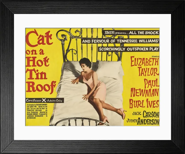 Framed Print : CAT ON A HOT TIN ROOF, Elizabeth Taylor on UK poster art, 1958