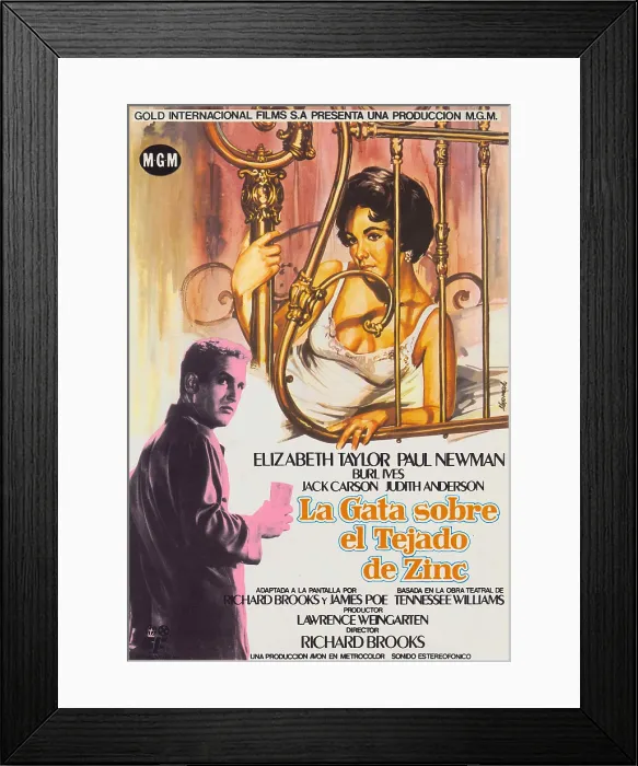 Framed Print : CAT ON A HOT TIN ROOF, (aka LA GATA SOBRE EL TEJADO DE ZINC), l-r: Paul Newman, Elizabeth Taylor on Spanish poster art, 1958