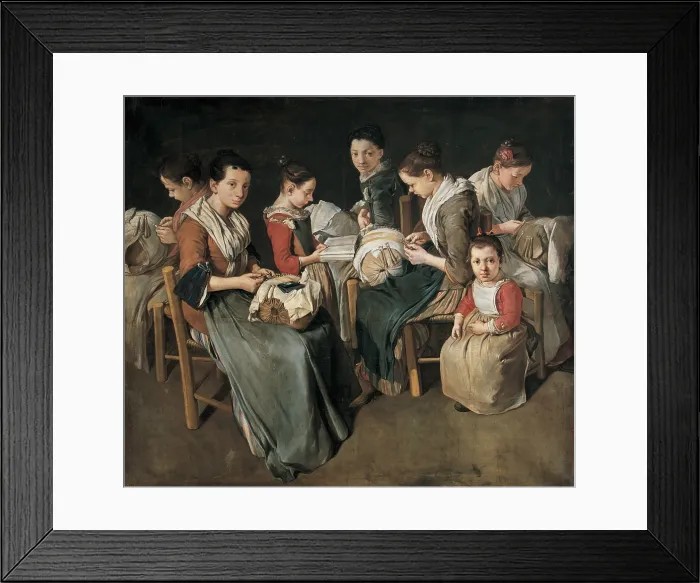 Framed Print : Ceruti Giacomo know as Pitocchetto, Women making Lace (The Sewing School), 1720 - 1730, 18th Century, oil on canvas, Italy, Lombardy, Brescia