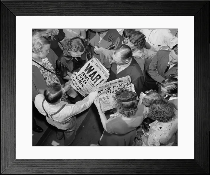 Framed Print : Sept. 1, 1939 headlines about the German invasion of Poland, Americans gather to read about the event that triggered World War 2. Washington, D.C. (BSLOC_2013_9_216) Framed Print : Sept. 1, 1939 headlines about the German invasion of Poland, Americans gather to read about the event that triggered World War 2. Washington, D.C. (BSLOC_2013_9_216)