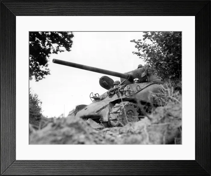 Framed Print : U.S. tank near Mortain, France, the objective of the faltering German counter attack in Normandy. U. S Framed Print : U.S. tank near Mortain, France, the objective of the faltering German counter attack in Normandy. U. S