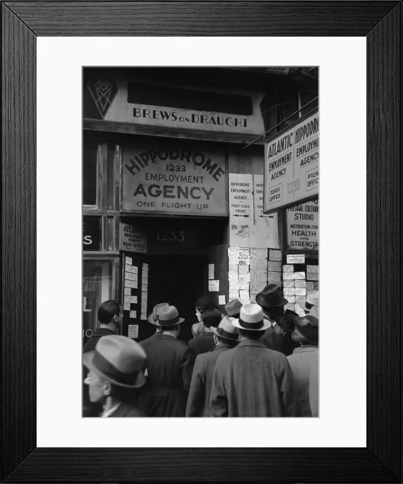 Framed Print : Crowd of job seekers at the Hippodrome Employment Agency at 1235 Sixth Avenue. New York City Dec. 1937 Framed Print : Crowd of job seekers at the Hippodrome Employment Agency at 1235 Sixth Avenue. New York City Dec. 1937