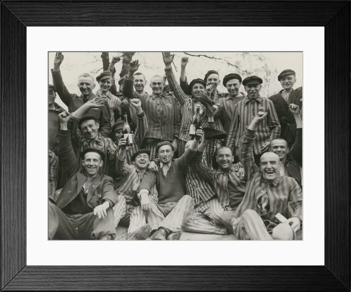 Framed Print : Polish prisoners toast their liberation from the Dachau concentration camp Framed Print : Polish prisoners toast their liberation from the Dachau concentration camp