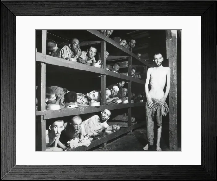 Framed Print : Buchenwald concentration camp survivors in their barracks after liberation by U.S. Army. Eli Wiesel is in the second row from the bottom, seventh from the left Framed Print : Buchenwald concentration camp survivors in their barracks after liberation by U.S. Army. Eli Wiesel is in the second row from the bottom, seventh from the left