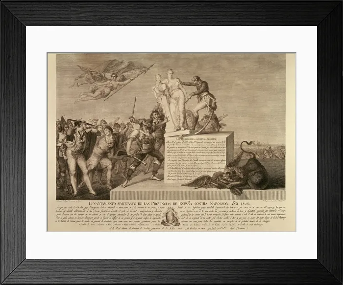 Framed Print : Spain. Peninsular War (1808-1814). Simultaneous uprising of the Spanish provinces against Napoleon in 1808. Engraving by J. Masferrer after a drawing by Salvador Mayol. Etching
