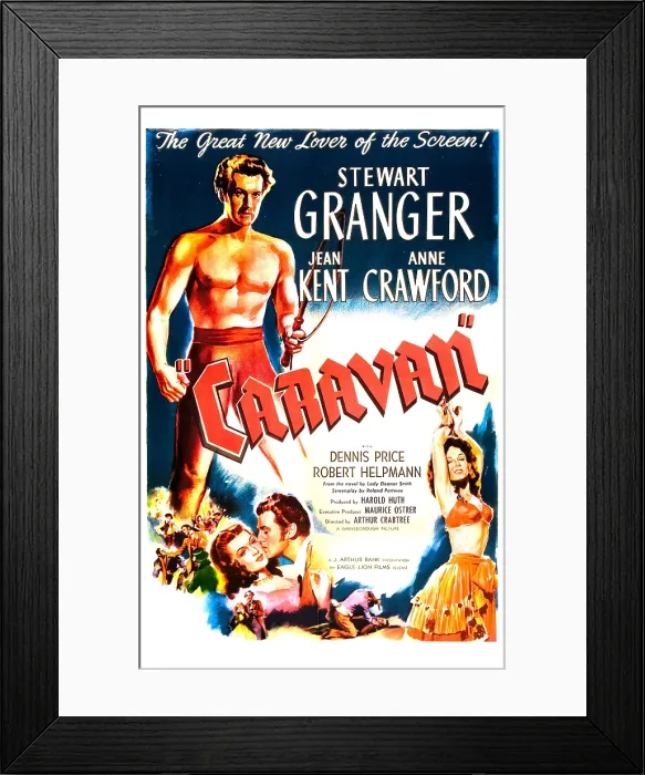 Framed Print : CARAVAN, British poster, Stewart Granger (top), bottom left: Anne Crawford, Stewart Granger, bottom right: Jean Kent, 1946
