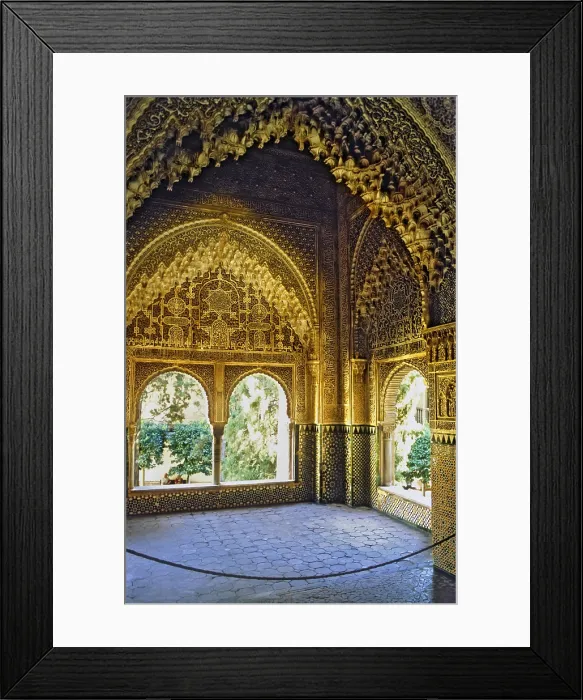 Framed Print : SPAIN. Granada. Alhambra. Alhambra, Nazari Palace. Palace of the Lions. Daraxa or Lindaraja viewpoint at Hall of Aljimences. Hispano-Moresque art. Nasrid dynasty
