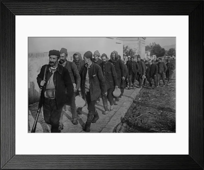 Framed Print : Turkish prisoners, led by an armed guard, enter Vrania, Serbia