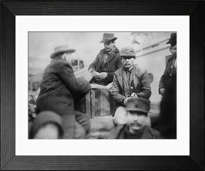 Framed Print : Male immigrants at mess on the deck of the SS PRESIDENT GRANT Framed Print : Male immigrants at mess on the deck of the SS PRESIDENT GRANT