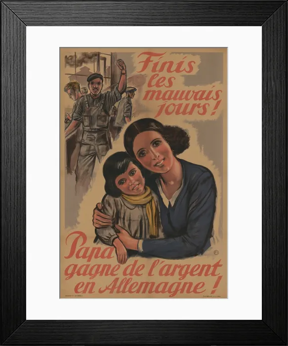 Framed Print : Gone are the bad old days! Dad earns money in Germany, reads this posted in English