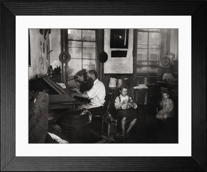 Framed Print : A Bohemian family of four makes cigars working in their tenement home. They will earn $3.75 ($93.45 in 2017 dollars) for 100 cigars and can produce about 300 per week Framed Print : A Bohemian family of four makes cigars working in their tenement home. They will earn $3.75 ($93.45 in 2017 dollars) for 100 cigars and can produce about 300 per week