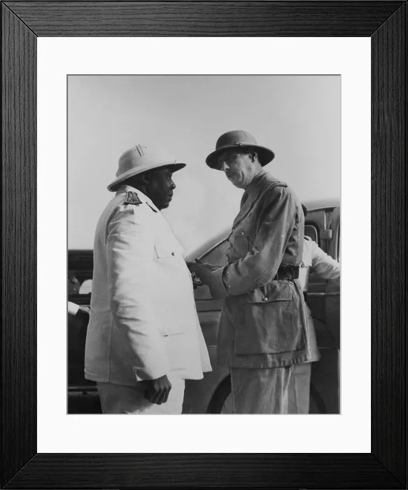 Framed Print : Charles de Gaulle, chief of the Free France, in Chad with Governor-General Eboue. Eboue, a native of French Guinea, was the first African leader to rally to the Free French cause
