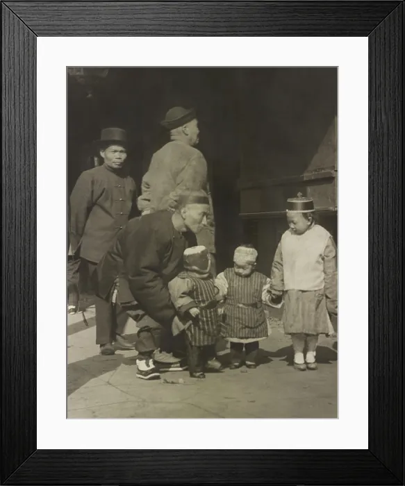 Framed Print : Chinese American men and three children in traditional dress standing on a street in San Francisco