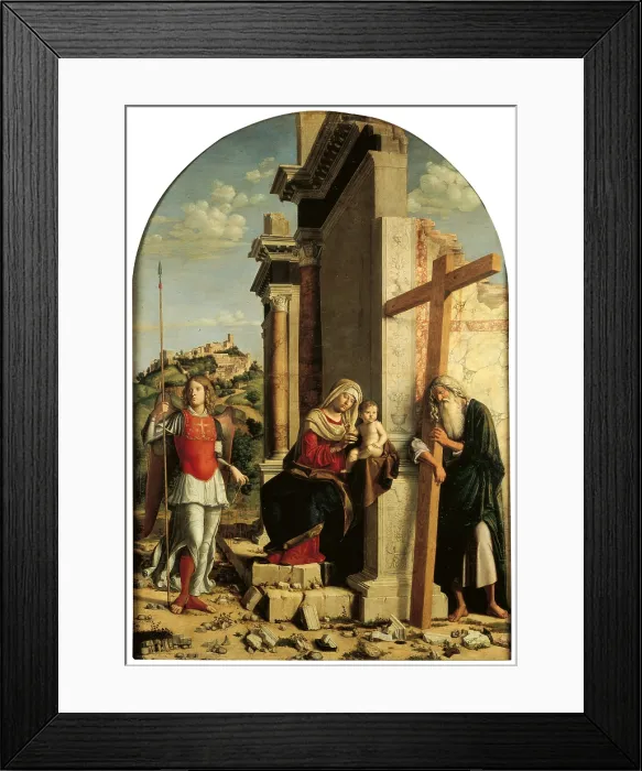 Framed Print : Madonna Enthroned and Child with Sts Michael the Archangel and Andrew, by Giovanni Battista Cima da Conegliano known as Cima da Conegliano, 1498 - 1500, 15th Century