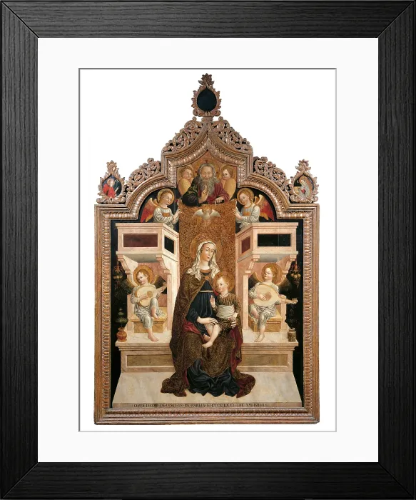 Framed Print : Madonna Enthroned with Child and Eternal Father among Angels Musicians, by Jacopo Loschi, 1471, 15th Century, mixed on panel, cm 222 x 171 - Italy, Emilia Romagna, Parma