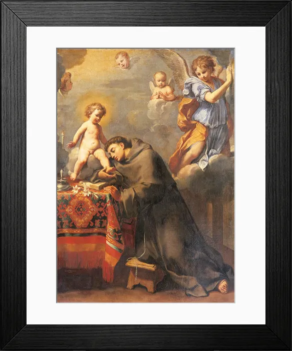 Framed Print : St Anthony of Padua Adoring the Infant Christ, by Elisabetta Sirani, 1612, 17th Century, oil on canvas, cm 208 x 147 - Italy, Emilia Romagna, Bologna, National Picture Gallery Framed Print : St Anthony of Padua Adoring the Infant Christ, by Elisabetta Sirani, 1612, 17th Century, oil on canvas, cm 208 x 147 - Italy, Emilia Romagna, Bologna, National Picture Gallery