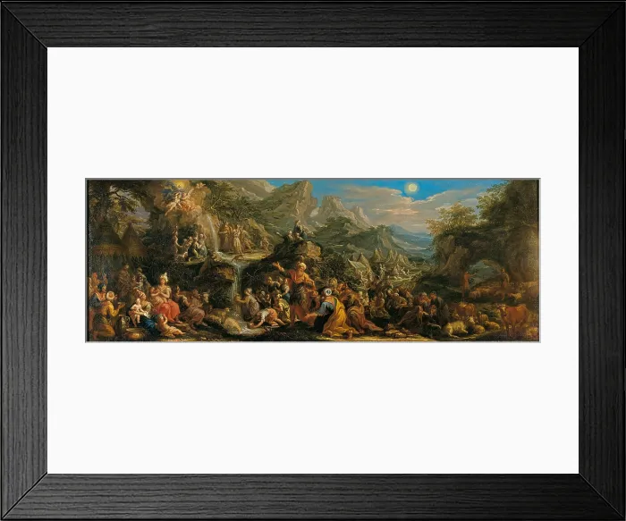 Framed Print : Moses drawing water from a rock, by Unknown Artist from Emilia Romagna, 1700 - 1720, 18th Century, oil on canvas - Italy, Lombardy, Milan, Castello Sforzesco