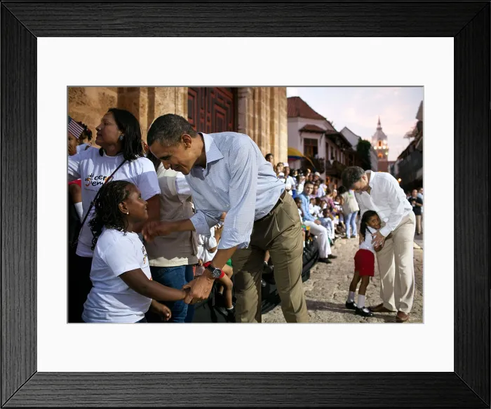 Framed Print : President Barack Obama after a Land Titling event at the Plaza de San Pedro, Cartagena, Colombia. Families were given titles to land they farmed for decades
