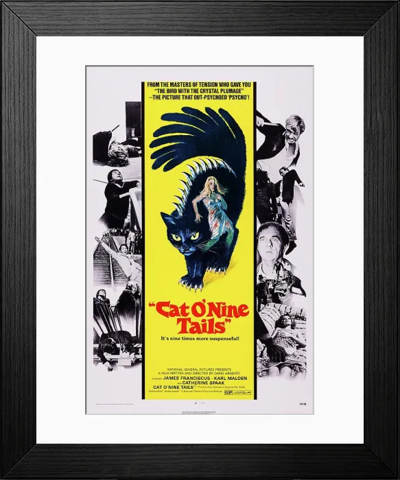 Framed Print : CAT O NINE TAILS, (aka IL GATTO A NOVE CODE), US poster, right from top: James Franciscus, Karl Malden, Catherine Spaak, 1971
