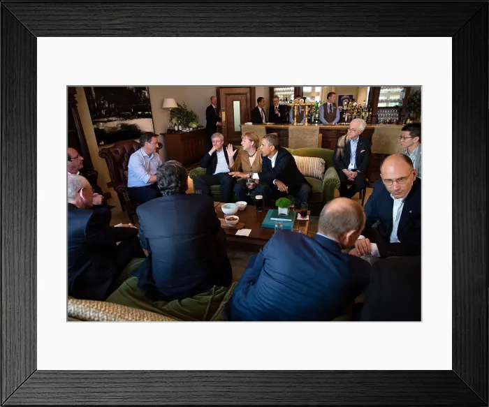 Framed Print : Leaders during the G8 Summit at Lough Erne Resort in Enniskillen, Northern Ireland. June 17, 2013. Counterclockwise from the Pres