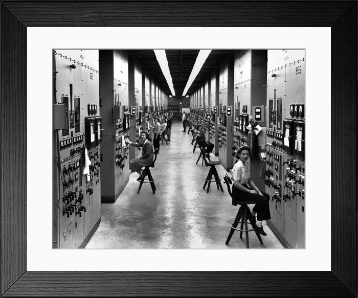 Framed Print : Young women, working as technicians in the Y-12 Plant at Oak Ridge during the Manhattan Project
