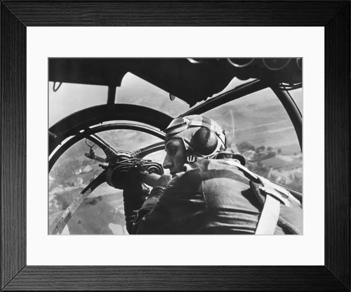 Framed Print : German machine gunner in an airplane during first days of World War 2 in Poland. Sept. 16, 1939. (BSLOC_2014_6_5)
