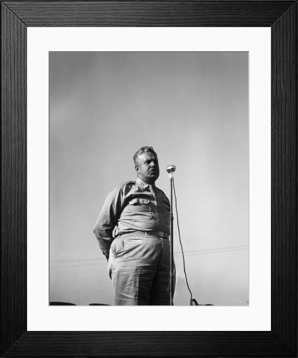 Framed Print : Maj. Gen. Leslie Groves, military head of the Manhattan Project, speaking to workers at the Oak Ridge facility in Tennessee