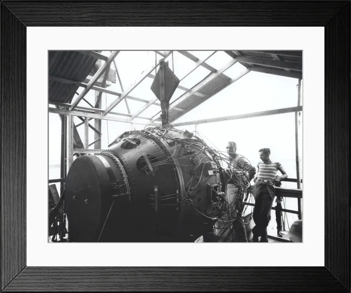 Framed Print : Physicists Norris Bradbury and Seth Neddermeyer with the Gadget, the Trinity Device Framed Print : Physicists Norris Bradbury and Seth Neddermeyer with the Gadget, the Trinity Device
