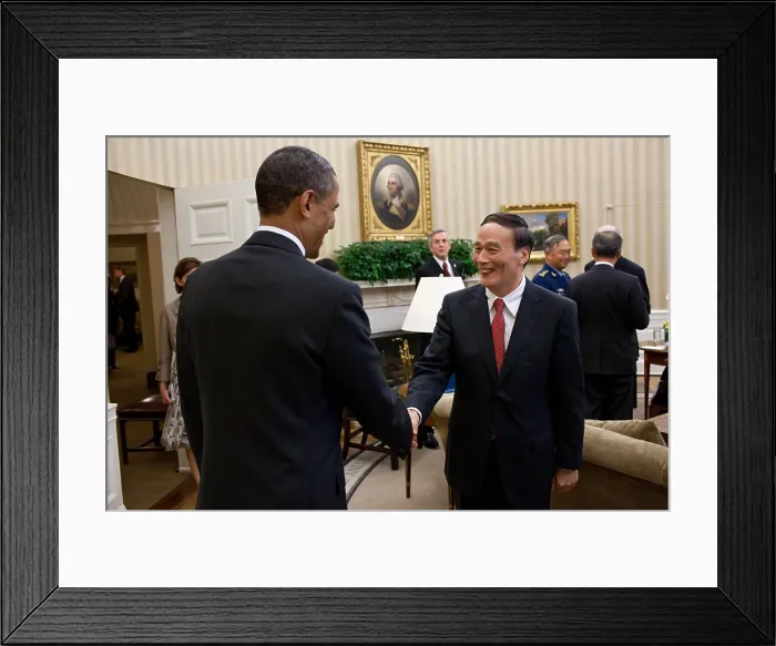 Framed Print : President Barack Obama greets Chinese Vice Premier Wang Qishan in the Oval Office. May 9, 2011 Framed Print : President Barack Obama greets Chinese Vice Premier Wang Qishan in the Oval Office. May 9, 2011
