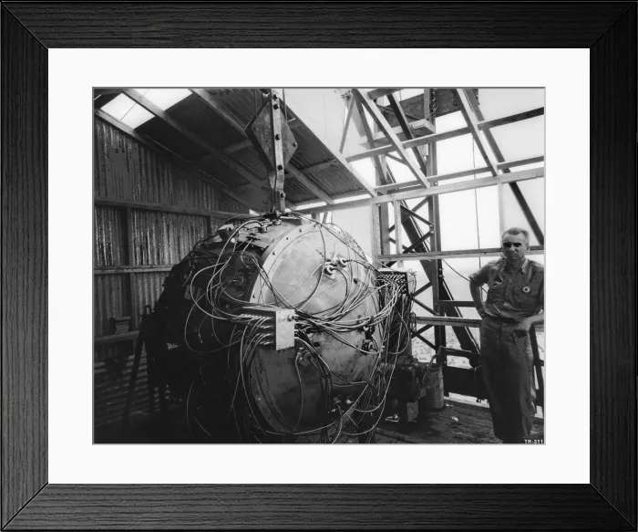 Framed Print : Norris Edwin Bradbury with the Gadget, the Trinity Device on July 15, 1945