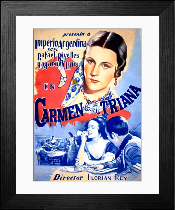 Framed Print : CARMEN, (aka CARMEN, LA DE TRIANA), poster art from Spain, top and 2nd from right, bottom: Imperio Argentina as Carmen, 1938