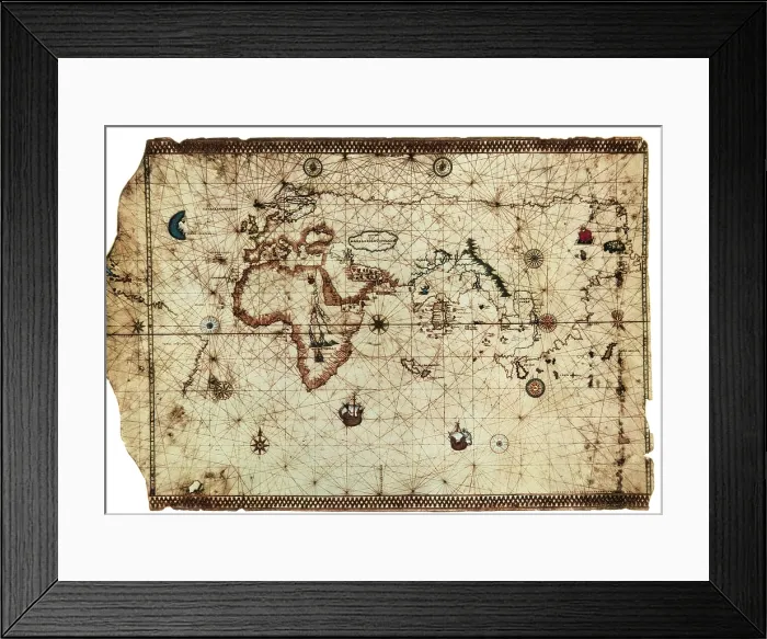 Framed Print : Nautical chart known as Planisphere of King-Hamy. 1502-1504. Attributed to Amerigo Vespucci. Parchment. Early Modern Era. Painting; Miniature Painting. UNITED STATES OF AMERICA