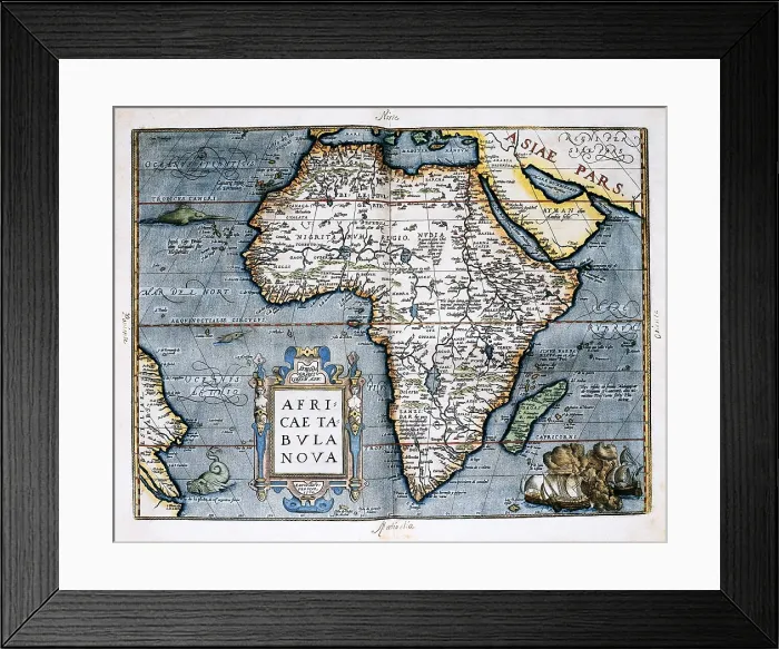 Framed Print : ORTELIUS, Abraham (1527-1598). Theatrum Orbis Terrarum. 1570. It is considered to be the first modern atlas. Map of Africa (1574). Based on the map of Giacomo Gastaldi